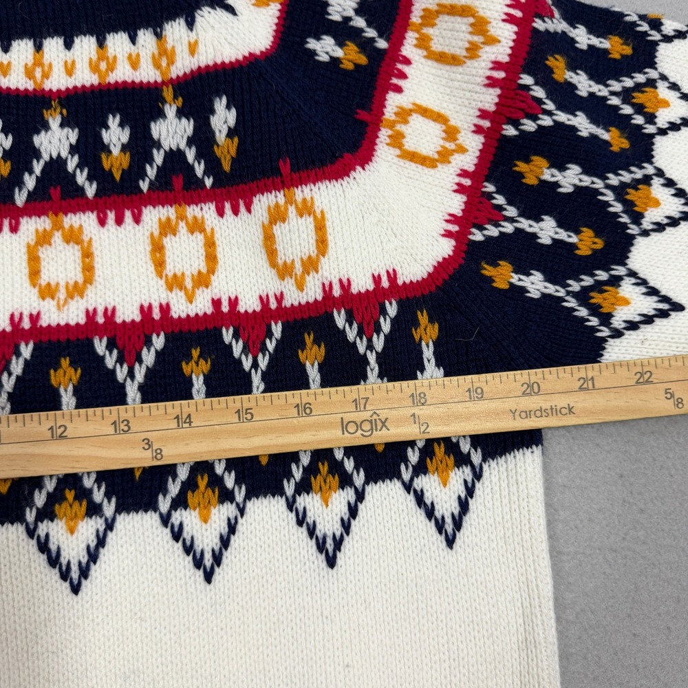 Vintage JCPenney Sweater Large White Fair Isle Mock Neck Vintage Acrylic Knit - Picture 7 of 9